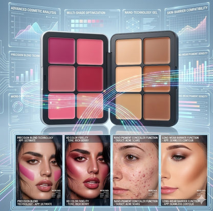 Waterproof 12-Color Makeup Palette: Correcting Concealer, Matte Blush, and Sculpting Contour Trio