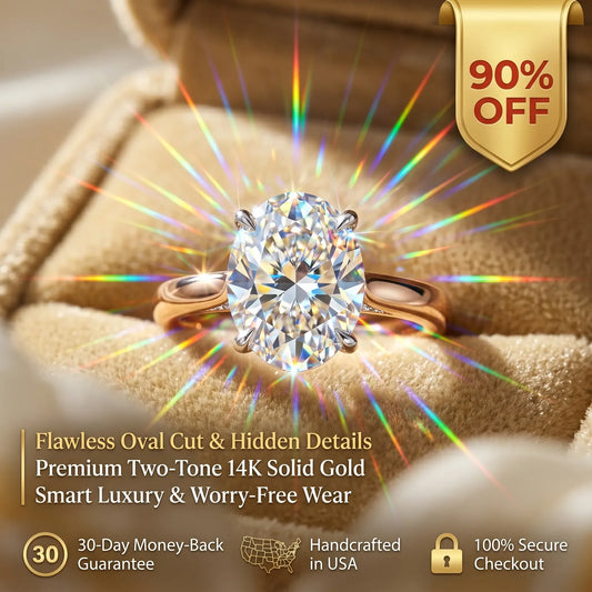 The Forever Upgrade: Flawless Oval Cut Two-Tone Solitaire Ring in 14K Solid Gold--Last Day Sale-90% OFF🔥