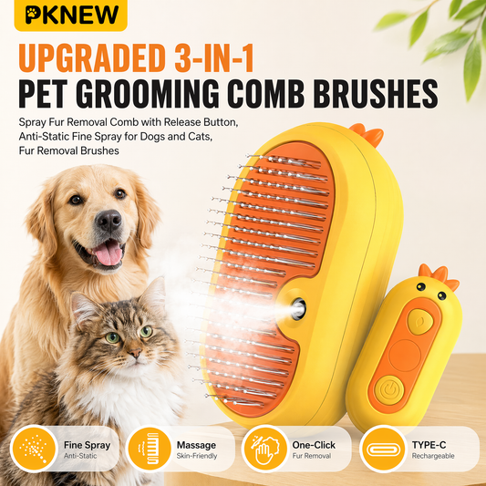 PKNEW®🎁 | Upgraded 3-in-1 Pet Grooming Comb Brushes, Spray Fur Removal Comb with Release Button, Anti-Static Fine Spray for Dogs and Cats, Fur Removal Brushes
