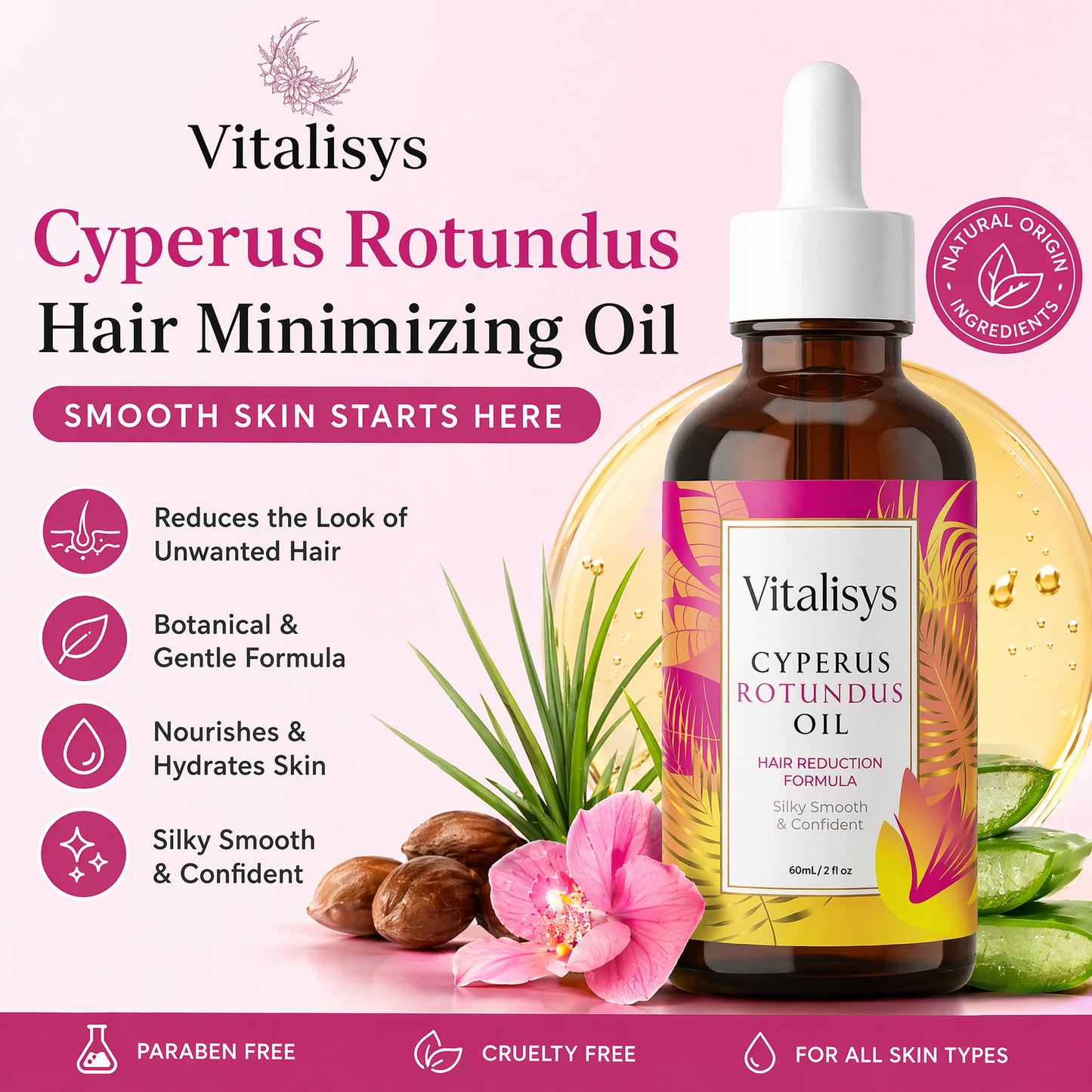 Vitalisys® 🔥 Cyperus Rotundus Hair Minimizing Oil – Smooth Skin Starts Here